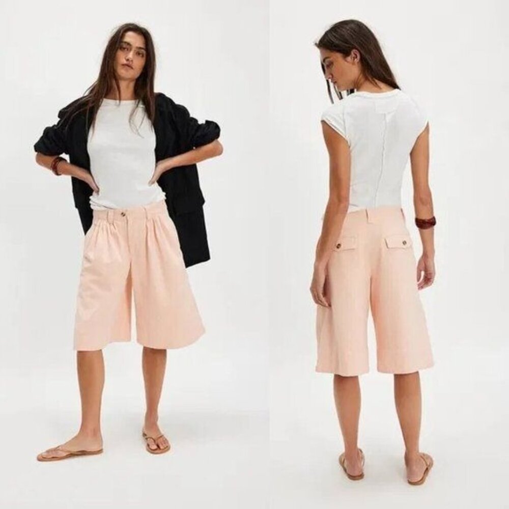 Free People Sadie A Line Long Trouser Shorts Tailored 90s Womens 8 Old Money - Picture 3 of 9
